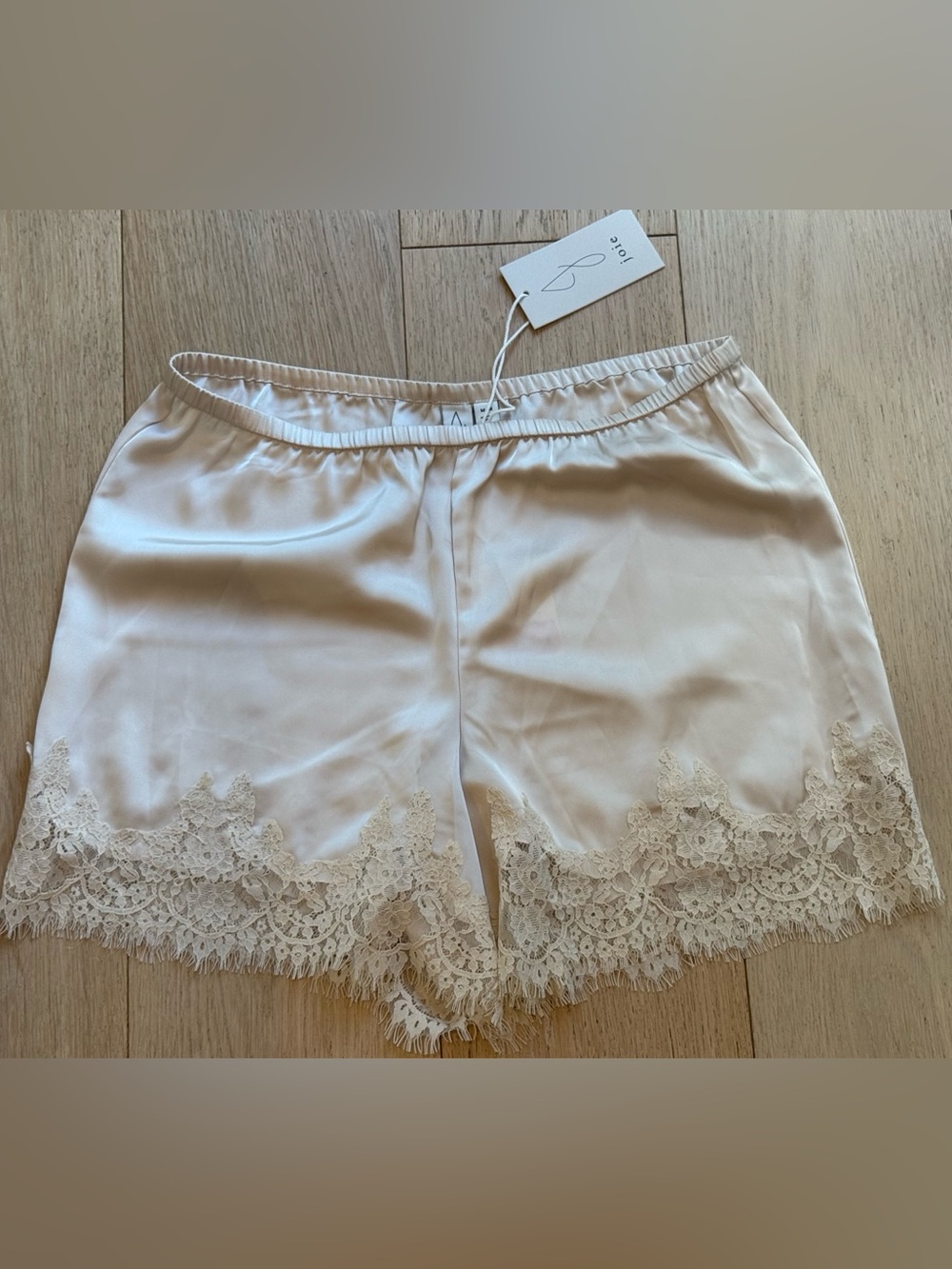 Joie Cream Lace-Trim Silk Shorts